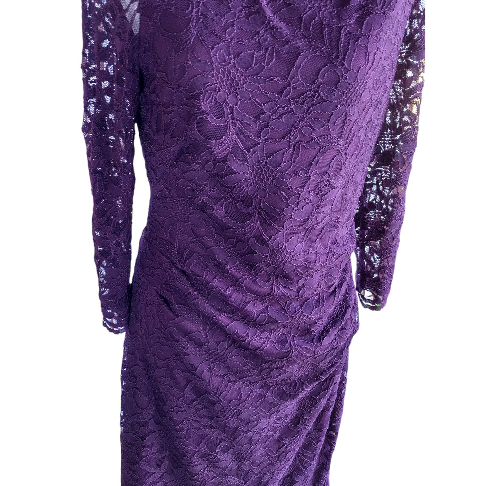 Taylor Womens Long Sleeve Cocktail Zip Detail Lace Sheath Dress Burgundy Sz 8